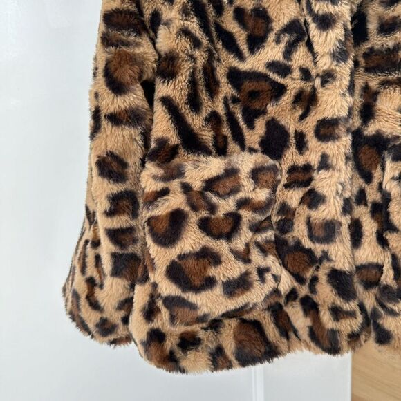 Appaman Girls Cleo Tan Black Leopard Faux Fur Hooded Teddy Coat Jacket Size 4 - Picture 4 of 14